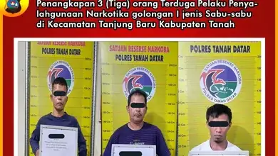 Sat Res Narkoba Polres Tanah Datar Amankan Tiga Orang Laki-laki di Kecamatan Tanjung Baru