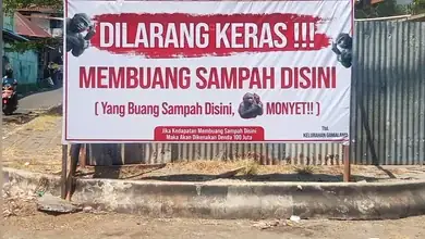 Spanduk Larangan Keras Membuang Sampa. Kelurahan Gamalama, Kota Ternate