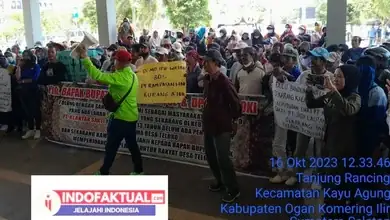 Ratusan warga Desa Teloko Geruduk Kantor Bupati OKI, Minta Permasalahan Plasma diselesaikan.