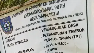 Diduga Mark up, pembangunan Tembok Penahan Tanah, Desa Napal Putih menghabiskan dana 145 juta