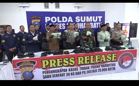 Polres Labuhanbatu Gagalkan Peredaran 30 Kilogram Sabu dan 20 Ribu Pil Ekstasi